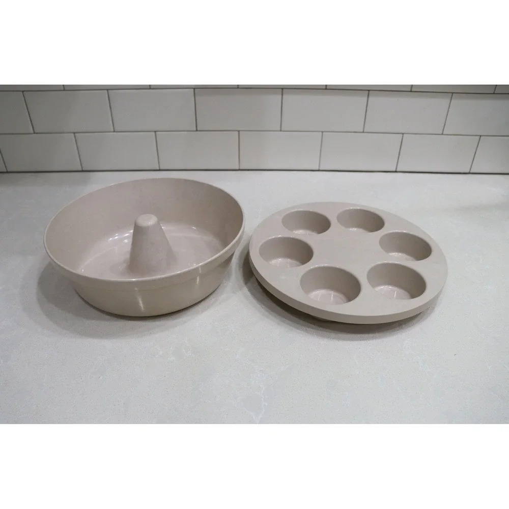 Anchor Hocking MicroWare Ring Cake Pan Muffin Egg Poacher Set Tan PM459-T1 USA